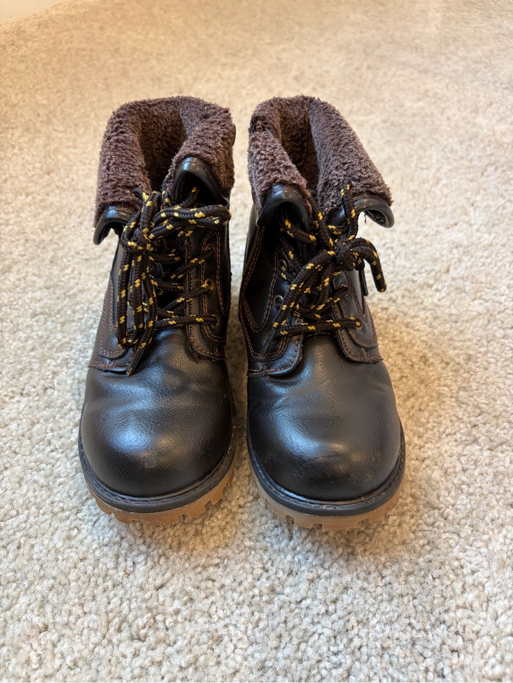 Kids Faux-Fur Collar Brown Outdoor Boots
